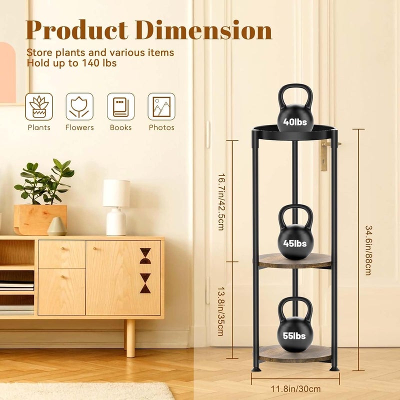 KMOTASUO 3 Tier Black Plant Stand Indoor for Large Tall Heavy Duty Planter, Multiple Sturdy Metal Flower Corner Rack for Narrow House Floor, Iron Vertical Level Round Orchi Holder Organizer, Modern - Image 1